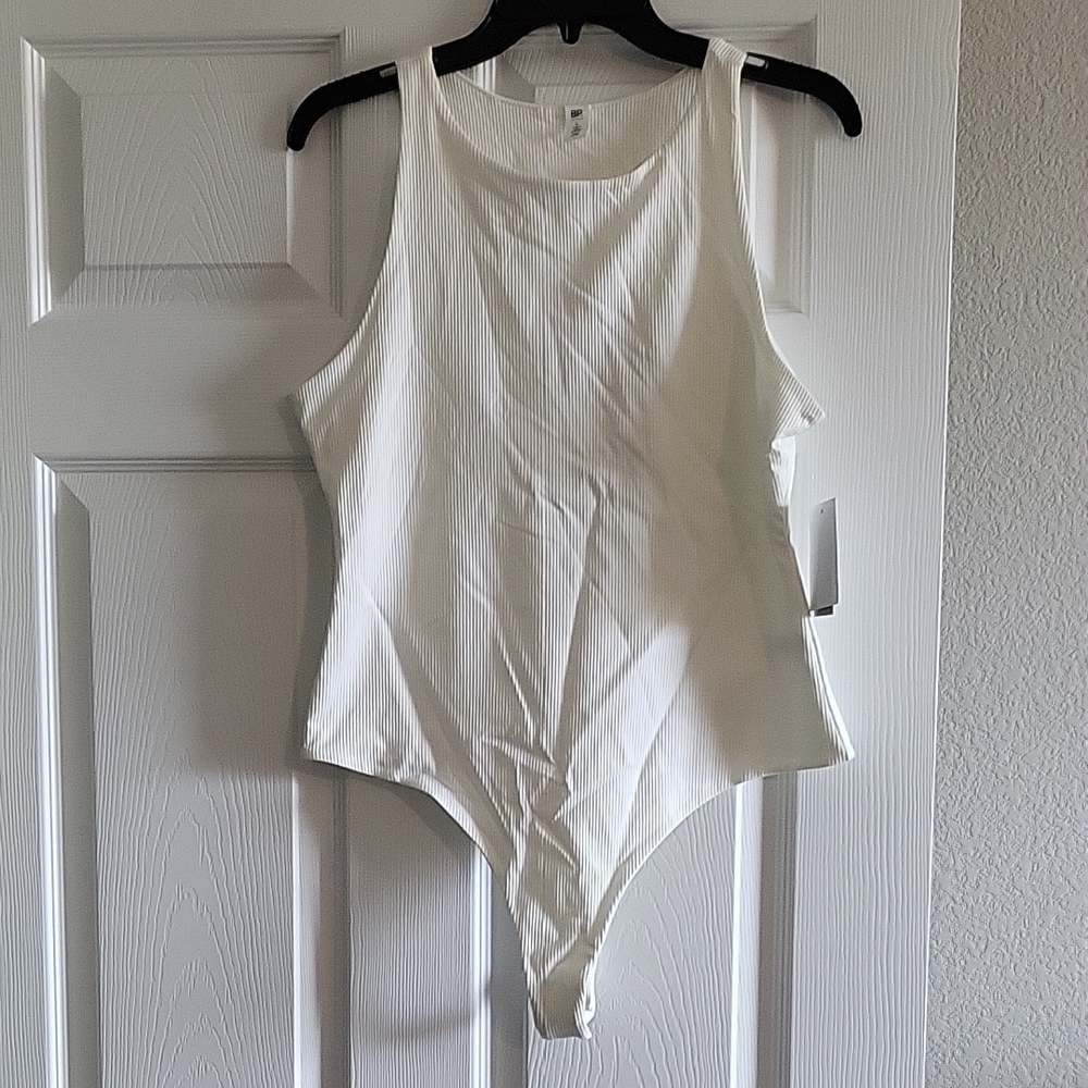 BP White Ribbed Bodysuit